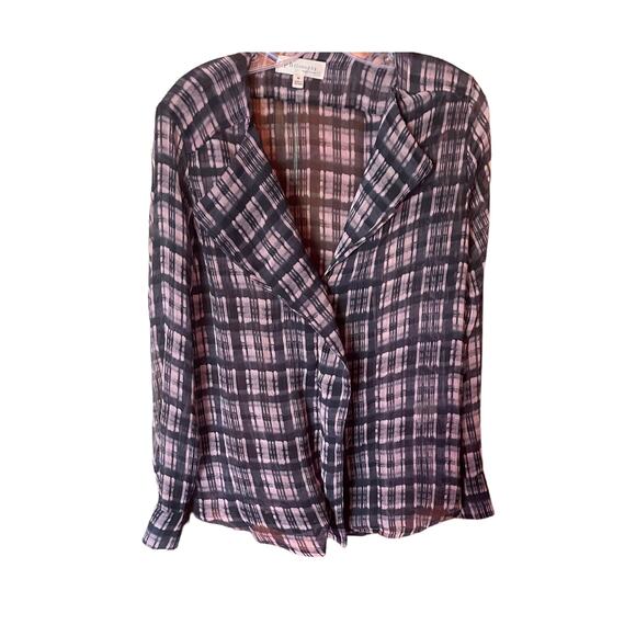 Philosophy Navy/Pink Sheer Button Down Long Sleeve Blouse Sz M - Picture 1 of 5